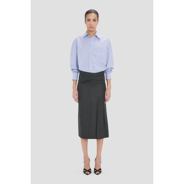 Victoria Beckham Pressed Skirt in Dark Grey Melange | Midi Skirts | Coveti, view 2