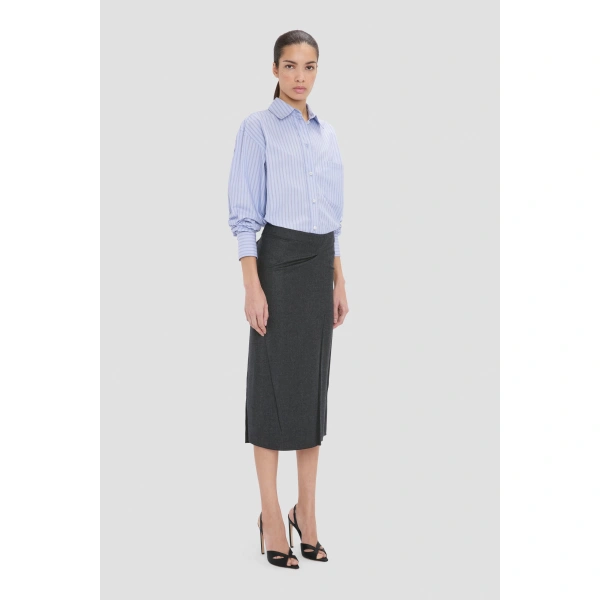 Victoria Beckham Pressed Skirt in Dark Grey Melange | Midi Skirts | Coveti, view 3