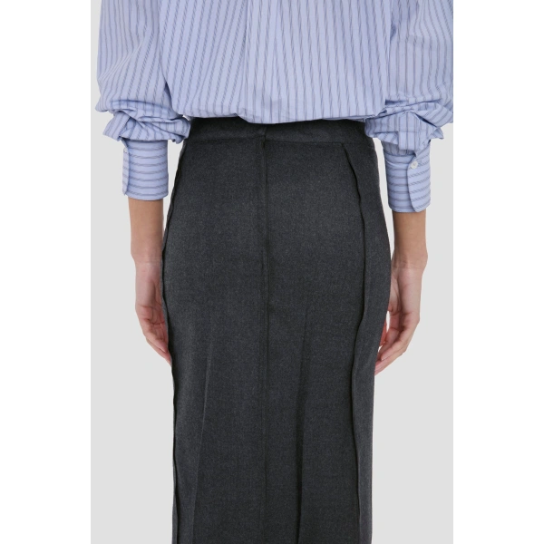 Victoria Beckham Pressed Skirt in Dark Grey Melange | Midi Skirts | Coveti, view 4