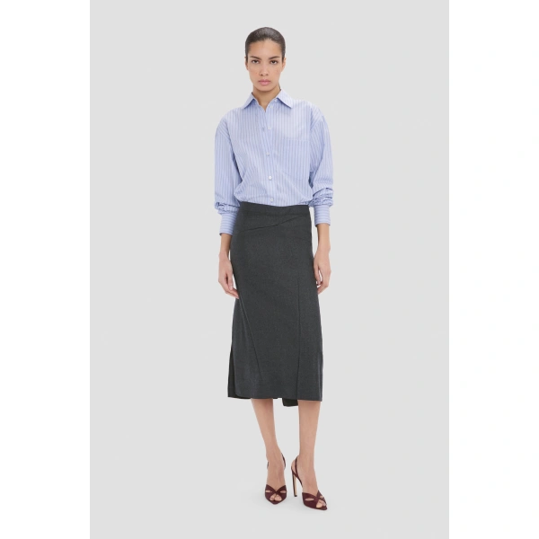 Victoria Beckham Pressed Skirt in Dark Grey Melange | Midi Skirts | Coveti, view 5
