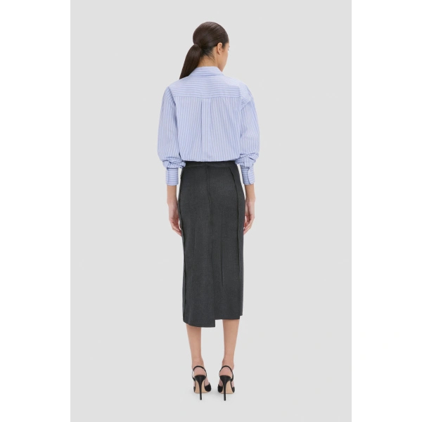 Victoria Beckham Pressed Skirt in Dark Grey Melange | Midi Skirts | Coveti, view 6