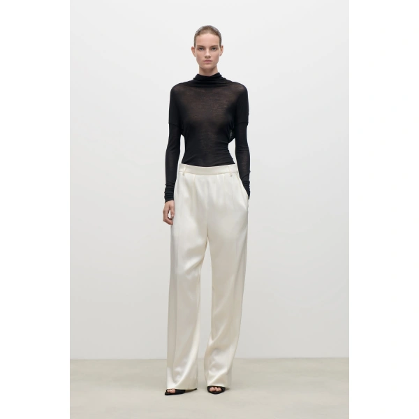 Victoria Beckham Relaxed Curved Leg Trouser in Ivory | Tailored Pants | Coveti, view 2