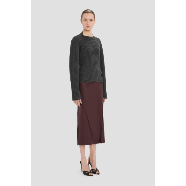 Victoria Beckham Ribbed Jumper in Ore Melange | Sweaters | Coveti, view 2