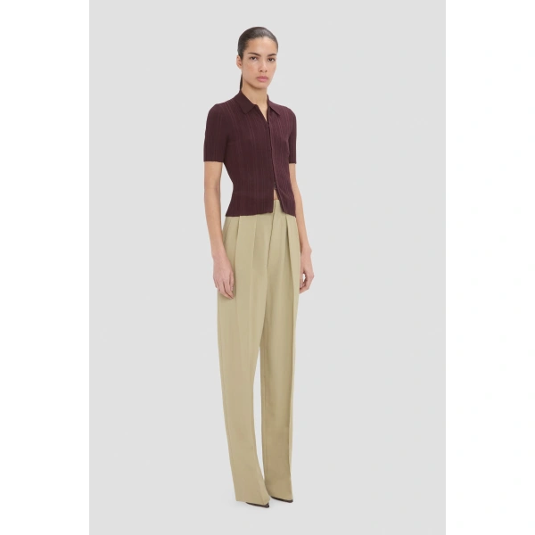 Victoria Beckham Ribbed Polo Top in Acai | Sweaters | Coveti, view 2