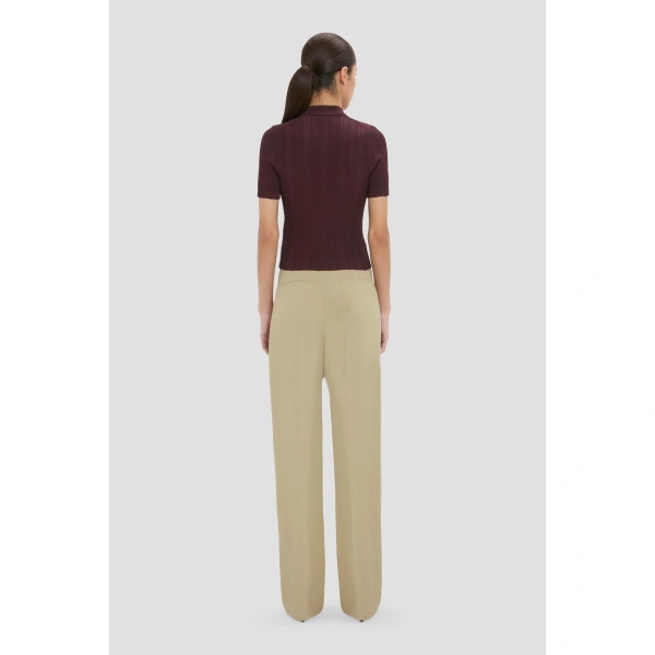 Victoria Beckham Ribbed Polo Top in Acai | Sweaters | Coveti, view 4