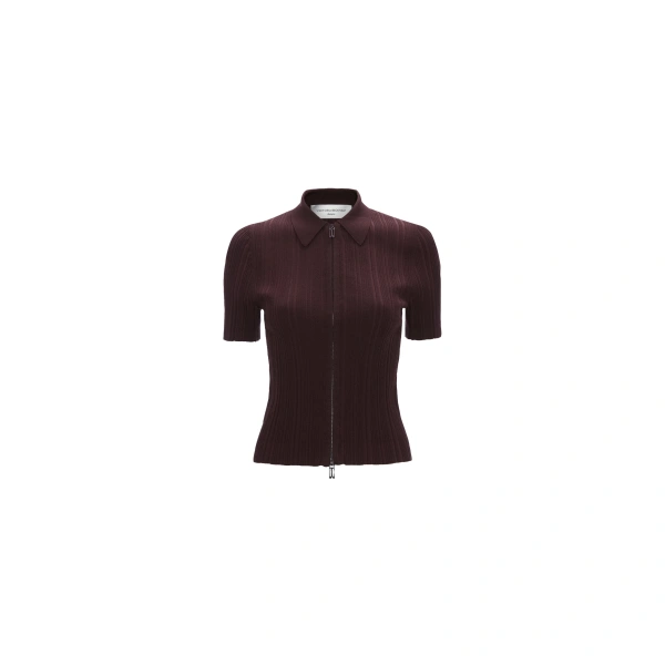 Ribbed Polo Top in Acai