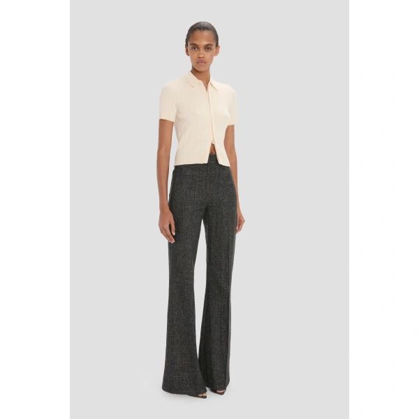 Victoria Beckham Ribbed Polo Top in Elderflower | Sweaters | Coveti, view 4