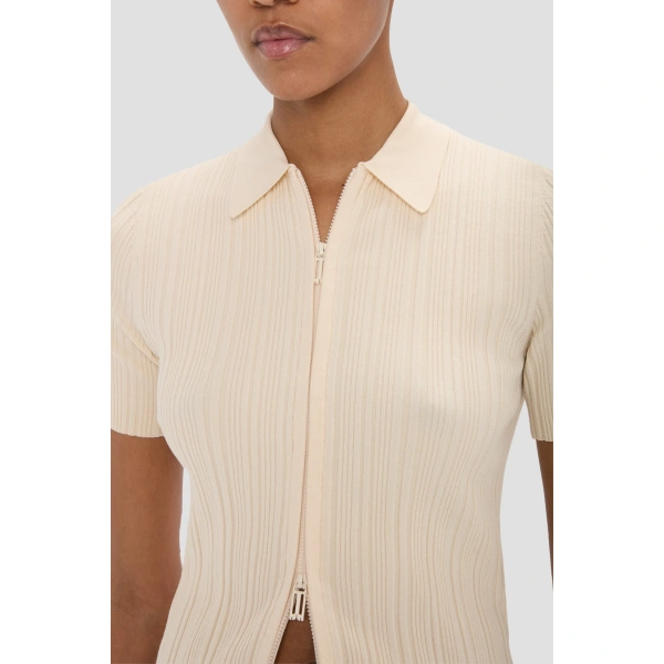 Victoria Beckham Ribbed Polo Top in Elderflower | Sweaters | Coveti, view 5