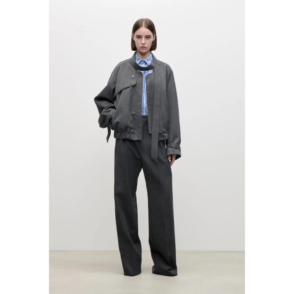 Victoria Beckham Scarf Bomber Jacket in Ash Melange | Bomber Jackets | Coveti, view 3