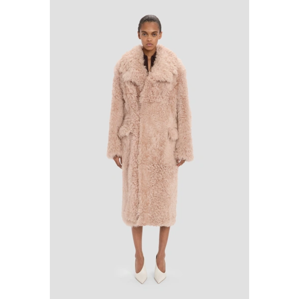 Victoria Beckham Shearling Coat in Barley Pink | Fur Coats | Coveti, view 2