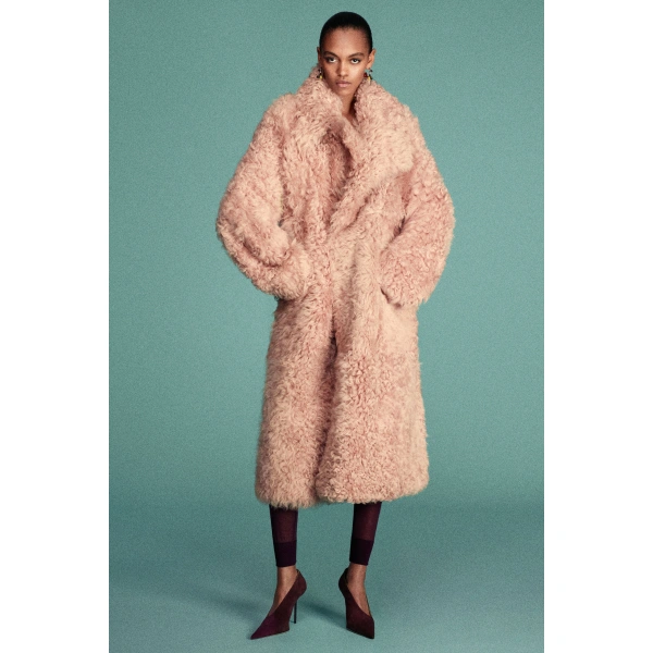 Victoria Beckham Shearling Coat in Barley Pink | Fur Coats | Coveti, view 3