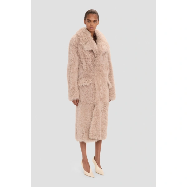 Victoria Beckham Shearling Coat in Barley Pink | Fur Coats | Coveti, view 4