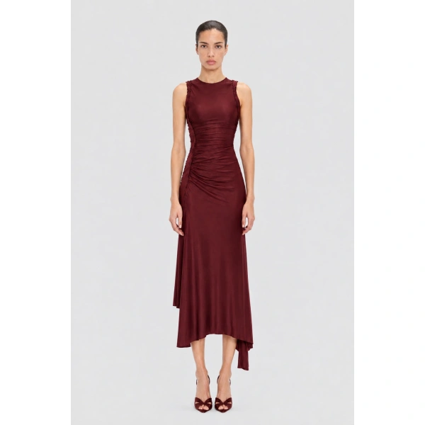 Victoria Beckham Sylvie Midi Dress in Burgundy | Midi Dresses | Coveti, view 2