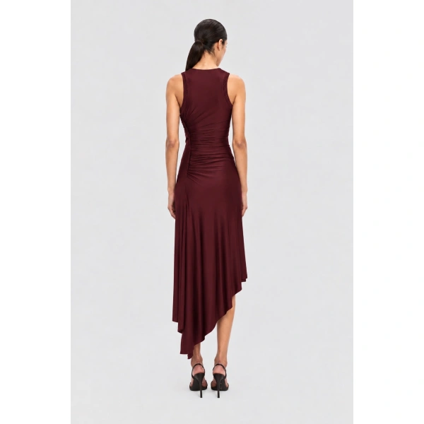 Victoria Beckham Sylvie Midi Dress in Burgundy | Midi Dresses | Coveti, view 3