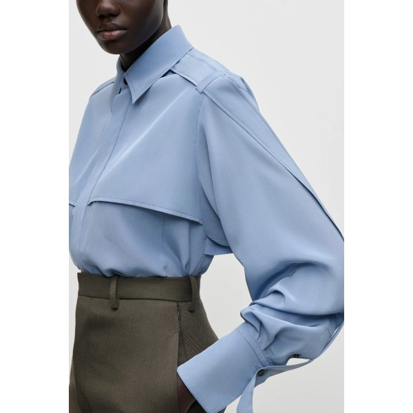 Victoria Beckham Utility Blouse in Storm Blue | Silk Tops & Blouses | Coveti, view 5