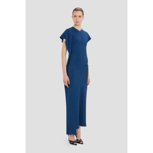 Victoria Beckham Victoria Midi Dress in Dark Ocean | Midi Dresses | Coveti, view 3
