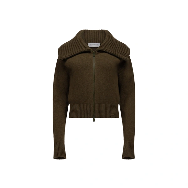 Wide Collar Zip Jumper in Marsh Green