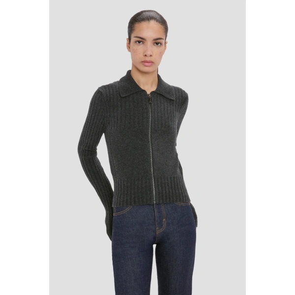 Victoria Beckham Zip Jumper in Ore Melange | Sweaters | Coveti, view 3