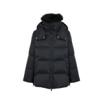 Yves Salomon A-Line Waterproof Down Jacket with Lambswool Trim in Black | Women | Coveti