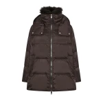 Yves Salomon A-Line Waterproof Down Jacket with Lambswool Trim in Brown | Women | Coveti