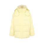 Yves Salomon A-Line Waterproof Down Jacket with Lambswool Trim in Pale Yellow | Women | Coveti
