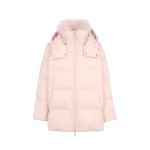 Yves Salomon A-Line Waterproof Down Jacket with Lambswool Trim in Pink | Women | Coveti