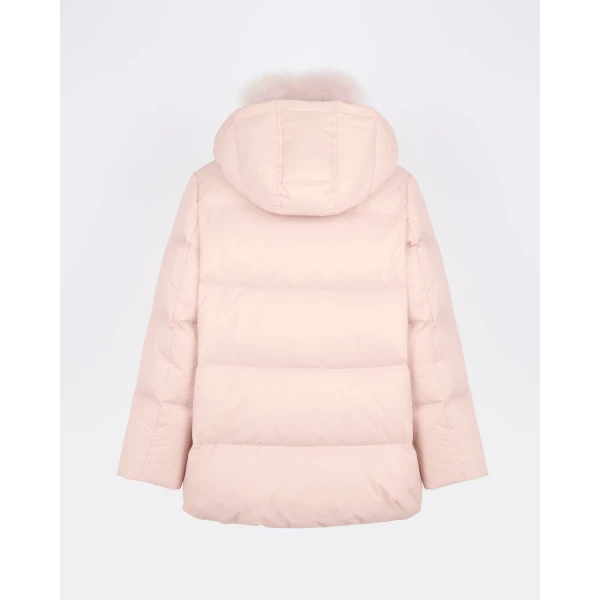 Yves Salomon A-Line Waterproof Down Jacket with Lambswool Trim in Pink | Coats | Coveti