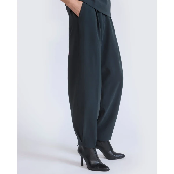 Yves Salomon Balloon Silk Crepe Trousers in Dark Teal | Pants | Coveti