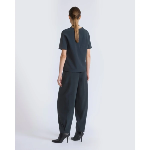 Yves Salomon Balloon Silk Crepe Trousers in Dark Teal | Pants | Coveti