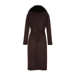 Yves Salomon Belted Cashmere Wool Coat with Fox Fur Collar and Lapels in Bordeaux | Wool Coat | Coveti