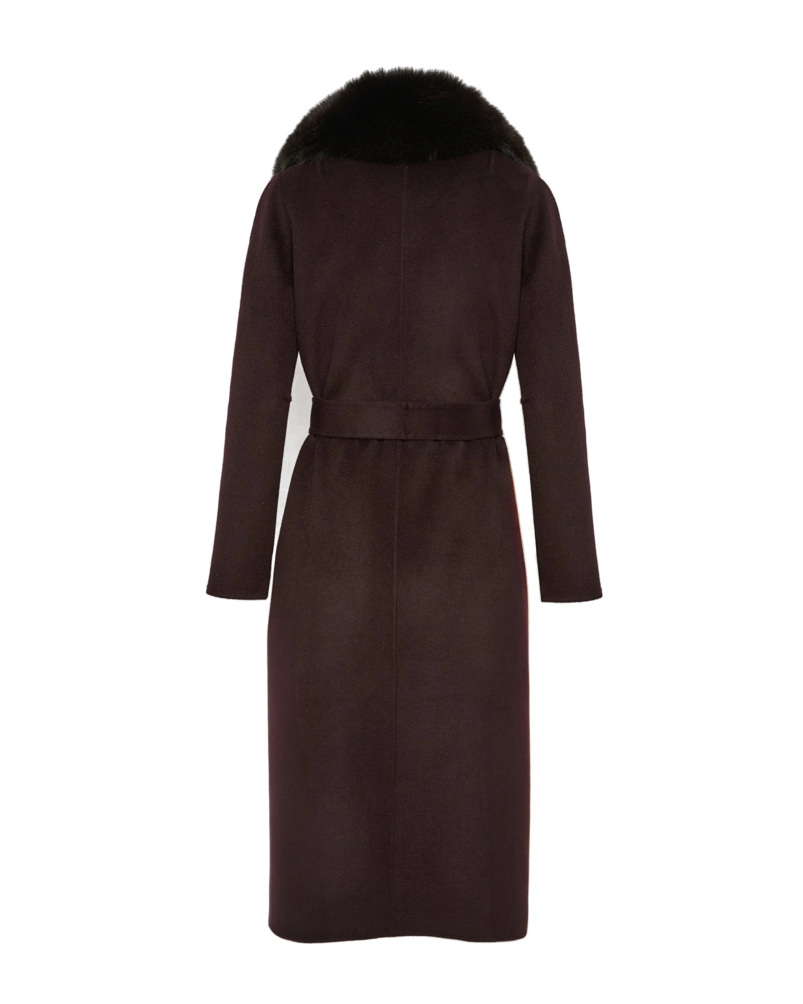 Yves Salomon Belted Cashmere Wool Coat with Fox Fur Collar and Lapels in Bordeaux Yves Salomon Belted Cashmere Wool Coat with Fox Fur Collar and Lapels in Bordeaux | Wool Coat | Coveti