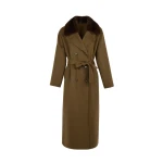 Yves Salomon Belted Cashmere Wool Coat with Mink Fur Collar in Brown | Wool Coat | Coveti