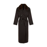 Yves Salomon Belted Cashmere Wool Coat with Mink Fur Collar in Brown | Wool Coat | Coveti