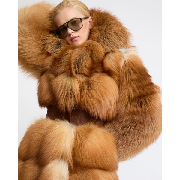 Yves Salomon Belted Fox Fur Coat in Gold | Fur Coats | Coveti