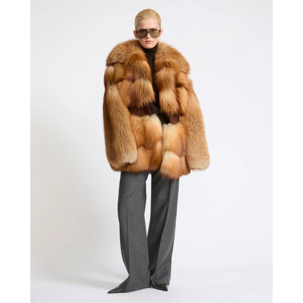 Yves Salomon Belted Fox Fur Coat in Gold | Fur Coats | Coveti