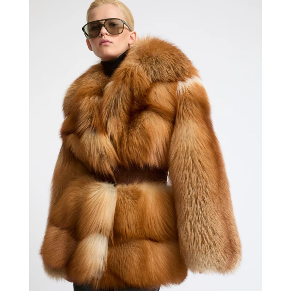 Yves Salomon Belted Fox Fur Coat in Gold | Fur Coats | Coveti