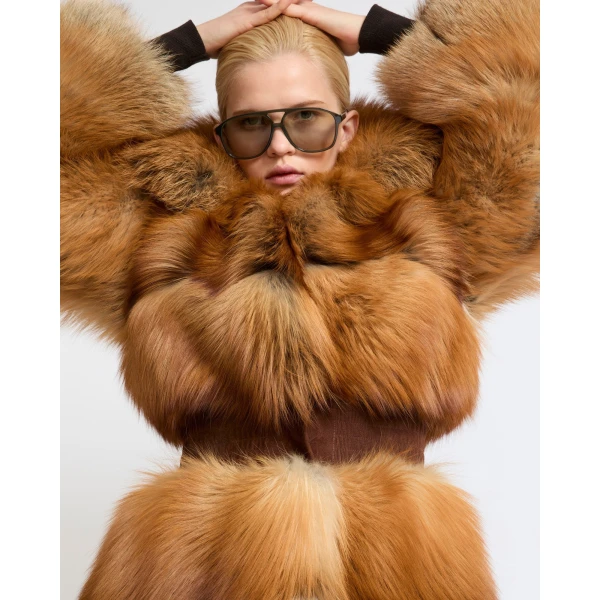 Yves Salomon Belted Fox Fur Coat in Gold | Fur Coats | Coveti