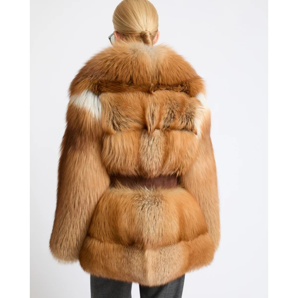 Yves Salomon Belted Fox Fur Coat in Gold | Fur Coats | Coveti