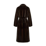 Yves Salomon Belted Long-Haired Mink Maxi Coat with Notched Collar in Brown | Mink Coats | Coveti