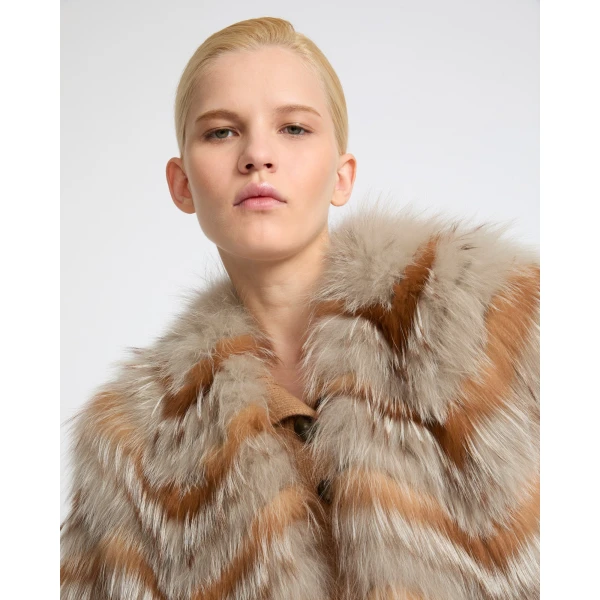 Yves Salomon Belted Merino Knit and Fox Fur Cardigan in Sandy Beige | Cardigan | Coveti
