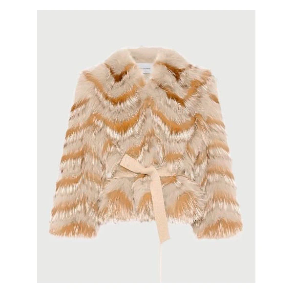 Yves Salomon Belted Merino Knit and Fox Fur Cardigan in Sandy Beige | Cardigan | Coveti
