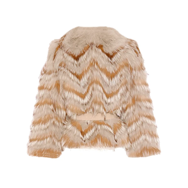 Belted Merino Knit and Fox Fur Cardigan in Sandy Beige