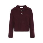 Yves Salomon Buttoned Sailor Collar Knit Sweater in Bordeaux | Sweaters | Coveti
