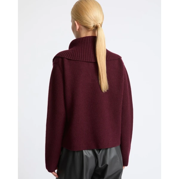 Yves Salomon Buttoned Sailor Collar Knit Sweater in Bordeaux | Sweaters | Coveti