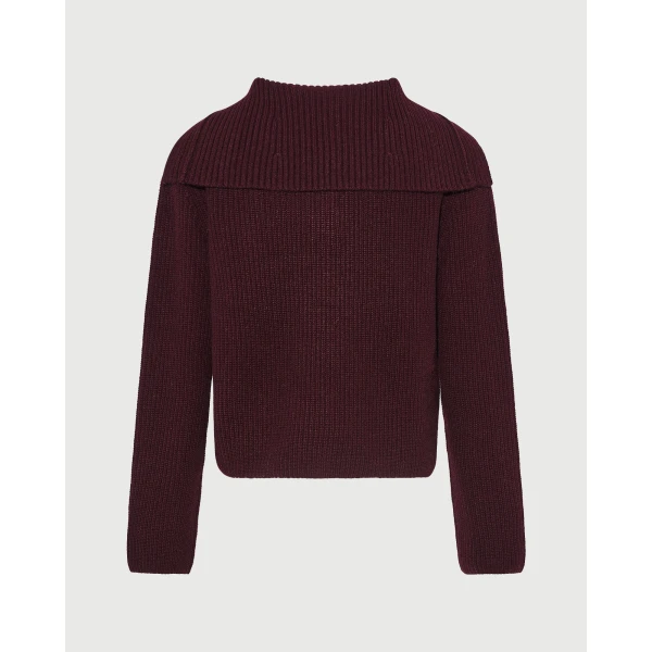 Yves Salomon Buttoned Sailor Collar Knit Sweater in Bordeaux | Sweaters | Coveti