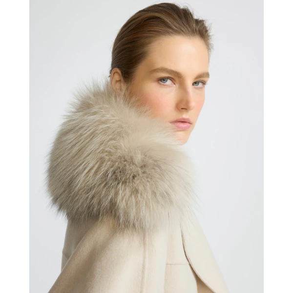 Yves Salomon Cashmere-Blend Pea Jacket with Removable Fox Fur Collar in Beige | Jackets | Coveti
