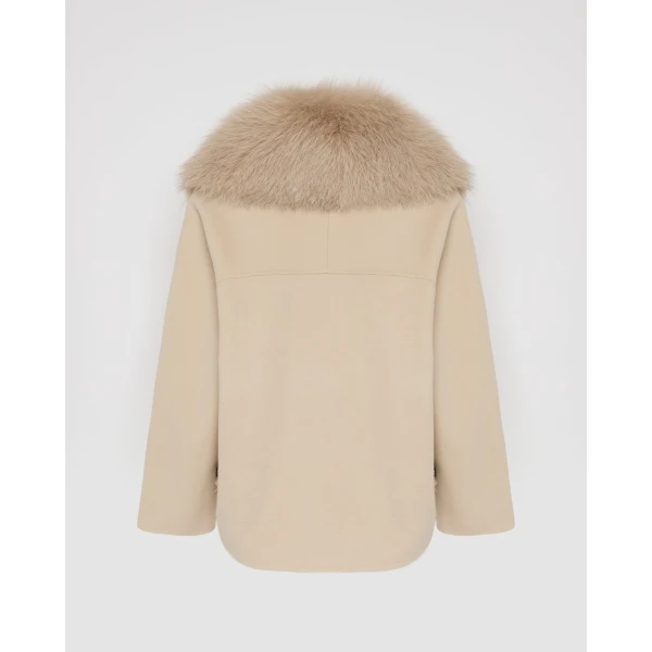 Yves Salomon Cashmere-Blend Pea Jacket with Removable Fox Fur Collar in Beige | Jackets | Coveti