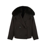 Yves Salomon Cashmere-Blend Pea Jacket with Removable Fox Fur Collar in Brown | Women | Coveti