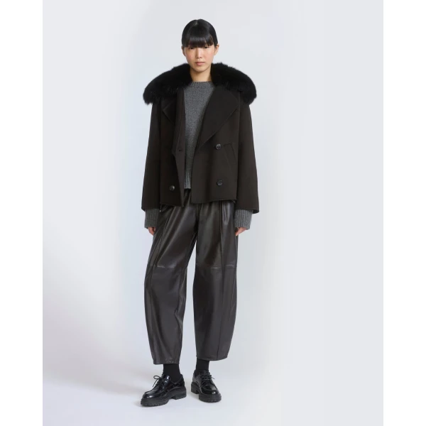 Yves Salomon Cashmere-Blend Pea Jacket with Removable Fox Fur Collar in Brown | Jackets | Coveti