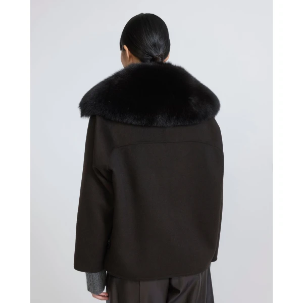 Yves Salomon Cashmere-Blend Pea Jacket with Removable Fox Fur Collar in Brown | Jackets | Coveti